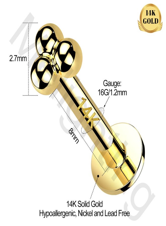 Melighting 14K Solid Gold Cartilage Earring - Internally Threaded 16G Flat Back Stud Earring - Gold Helix Piercing Jewelry - 8mm - Image 4