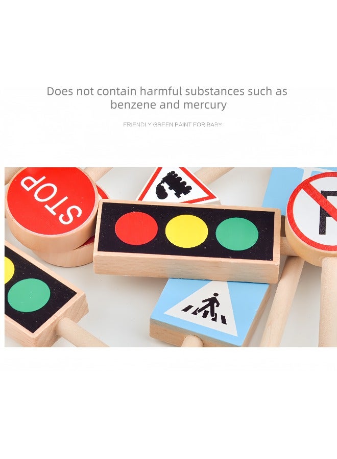 Educational toys, early childhood toys, wooden children's toys, traffic sign model toys, cultivate traffic safety awareness, 16-in-one box, suitable for 0-3 years old, made of walnut wood, environmentally friendly paint - Image 4