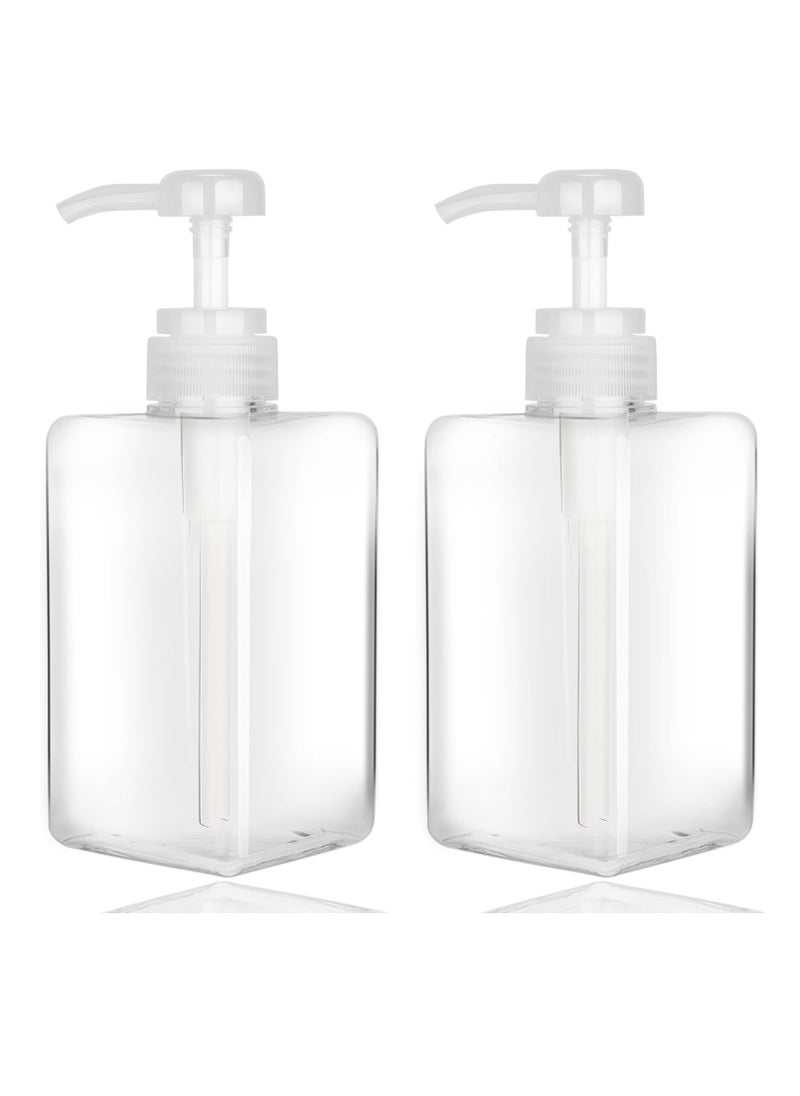 Oasisgalore 2 Pack 450ml Square Plastic Pump Bottles, Refillable for Oil, Soap, Lotion, Shampoo for Bathroom.  - Image 1