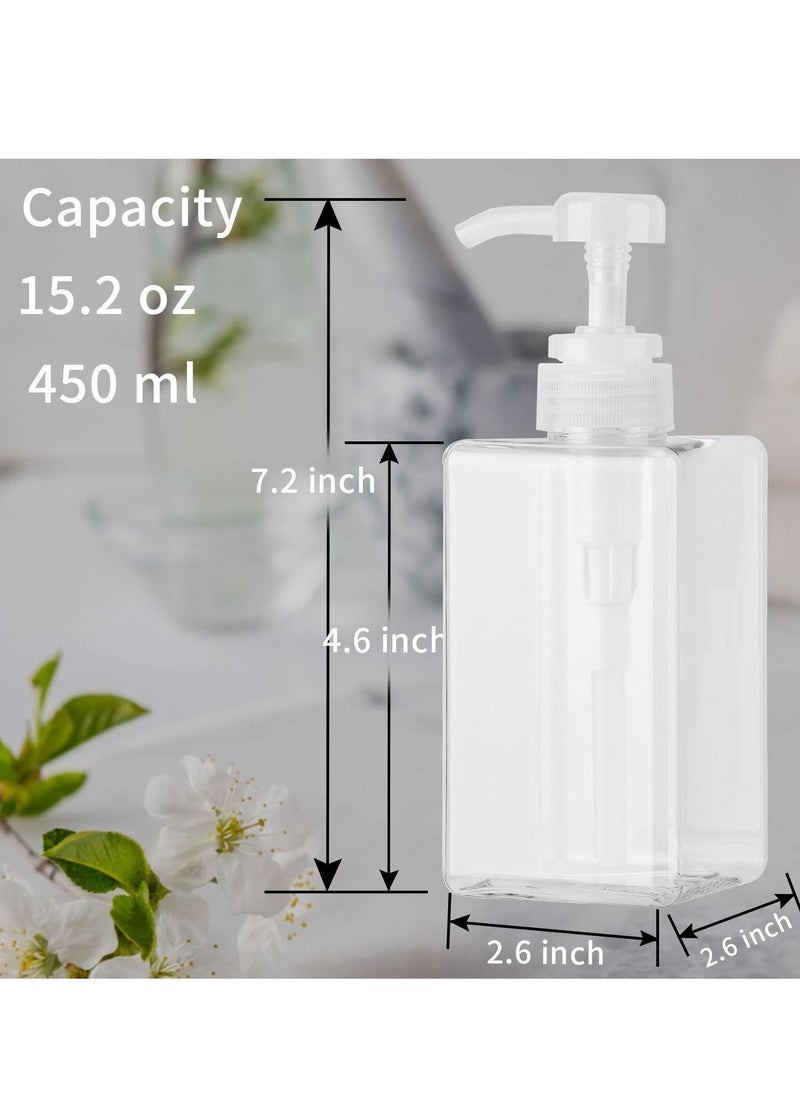 Oasisgalore 2 Pack 450ml Square Plastic Pump Bottles, Refillable for Oil, Soap, Lotion, Shampoo for Bathroom.  - Image 3