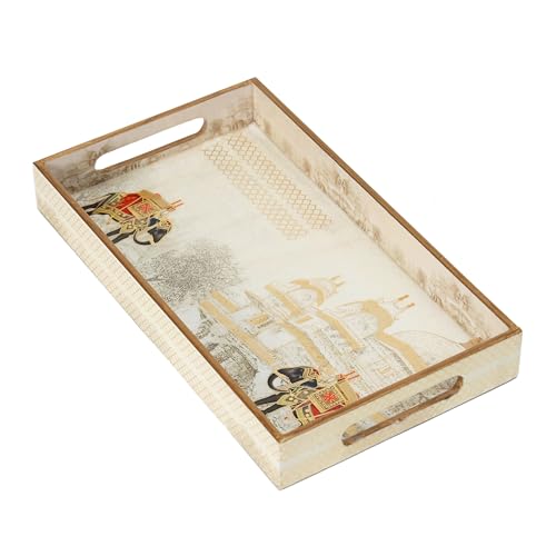 DULI Set of 3 Waterproof Wooden Trays – Royal Heritage Design with Palace & Elephant Artwork, Multipurpose Lacquer Coated MDF Serving Trays (16x10, 14x8, 12x6 Inches)(Setof3- WhiteElephant) - Image 4