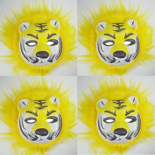 Avirons Animal Face Mask|Jungle Theme Party Mask|Kids Party Theme Mask|Party Mask|Masquerade Party Mask|Mask For Return gifts (Tiger Face Rubber Form Mask-Pack 4) - Image 1