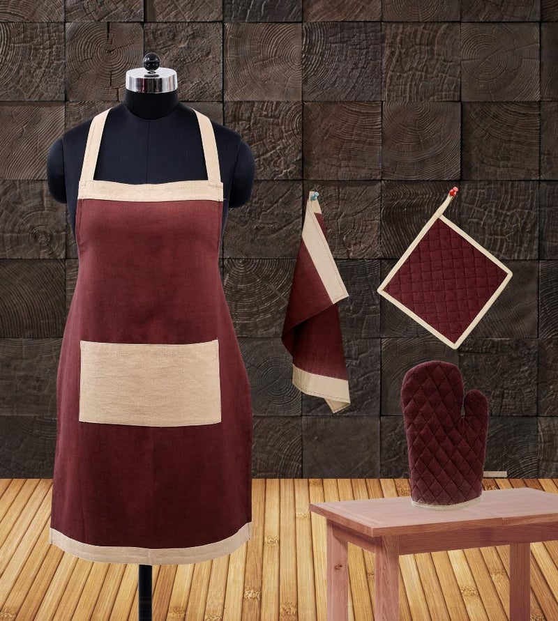 Dekor World Premium Cotton Colour Bonanza Kitchen Apron Set (Pack of 4 Pcs) Apron, Gloves, Pot Holder, Kitchen Towel for Unisex - Image 2