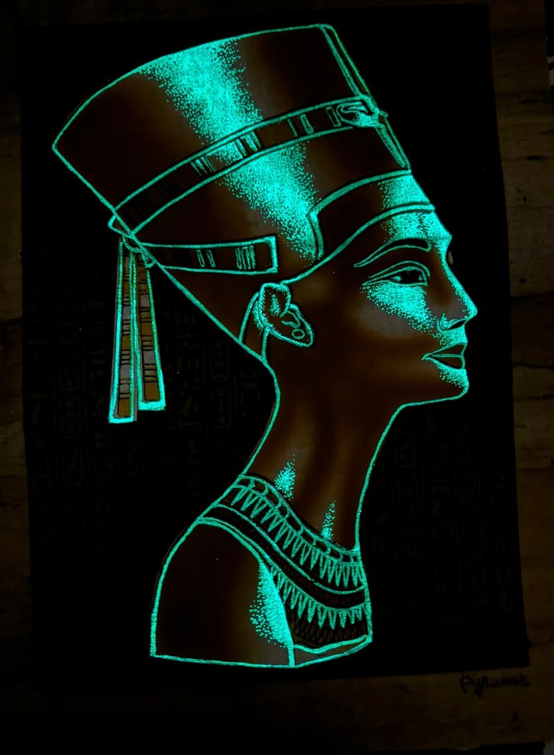 ورقة بردي فرعوني نفرتيتي مضيئة مقاس cm30x40 صناعة يدوية,ذهبي - Image 2