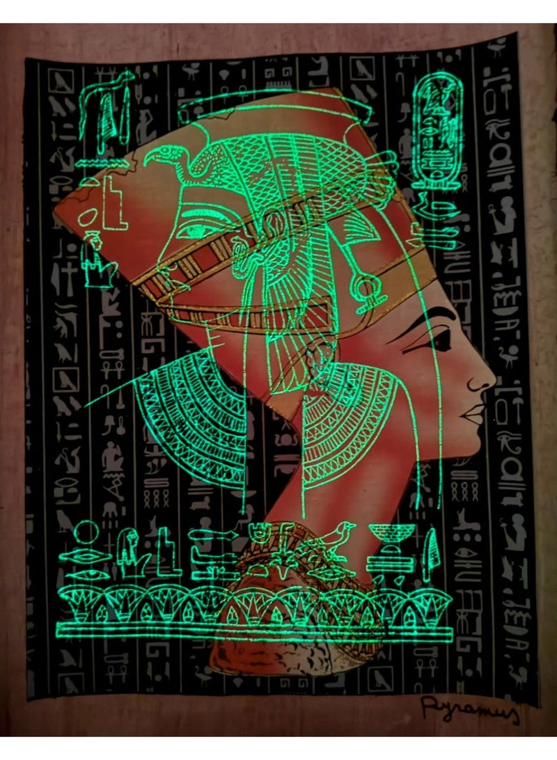Nefertiti illuminated papyrus sheet, 30x40cm hand made, gold - Image 3