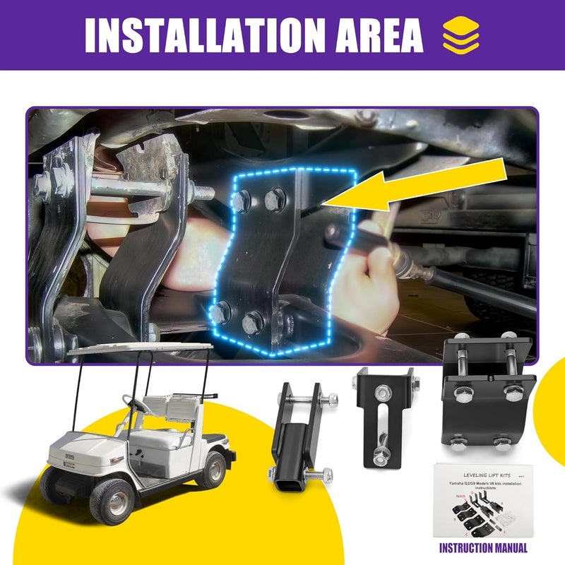 HOWBOW 4" Yamaha G2 G9 Golf Cart Lift Kit, 4 Inch Front and Rear Suspension Lift Block Kits for 1985-1994 Yamaha G2/G9 Gas & Electric Golf Carts, Heavy Duty Steel Raise Kit Fits Up to 20" Off-Road Tires - Image 3