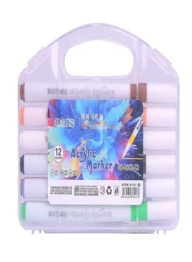 Camin Acrylic Paint Pens Marker Set, Medium Tip, Multi-Colour, for Cardboard, Wood, Metal, Plastic, Glass, Canvas, Ceramic, DIY Craft (Acrylic marker, 12) - Image 1