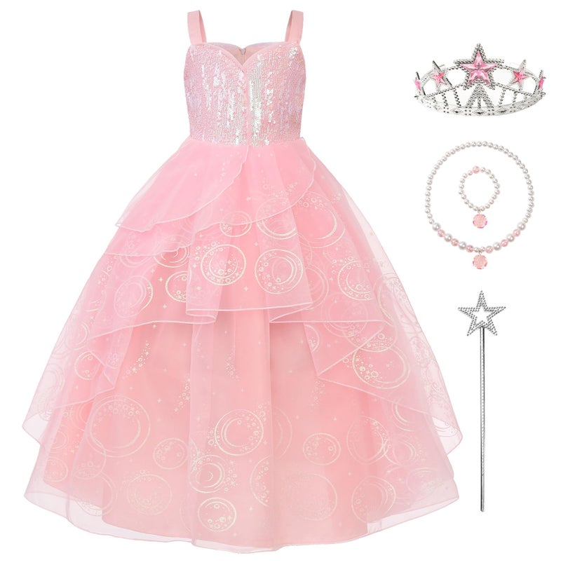 JerrisApparel Girls Princess Party Dress Pink Witch Costume Sequin Tulle Gown Dress Up Pink 56 Years120 - Image 2
