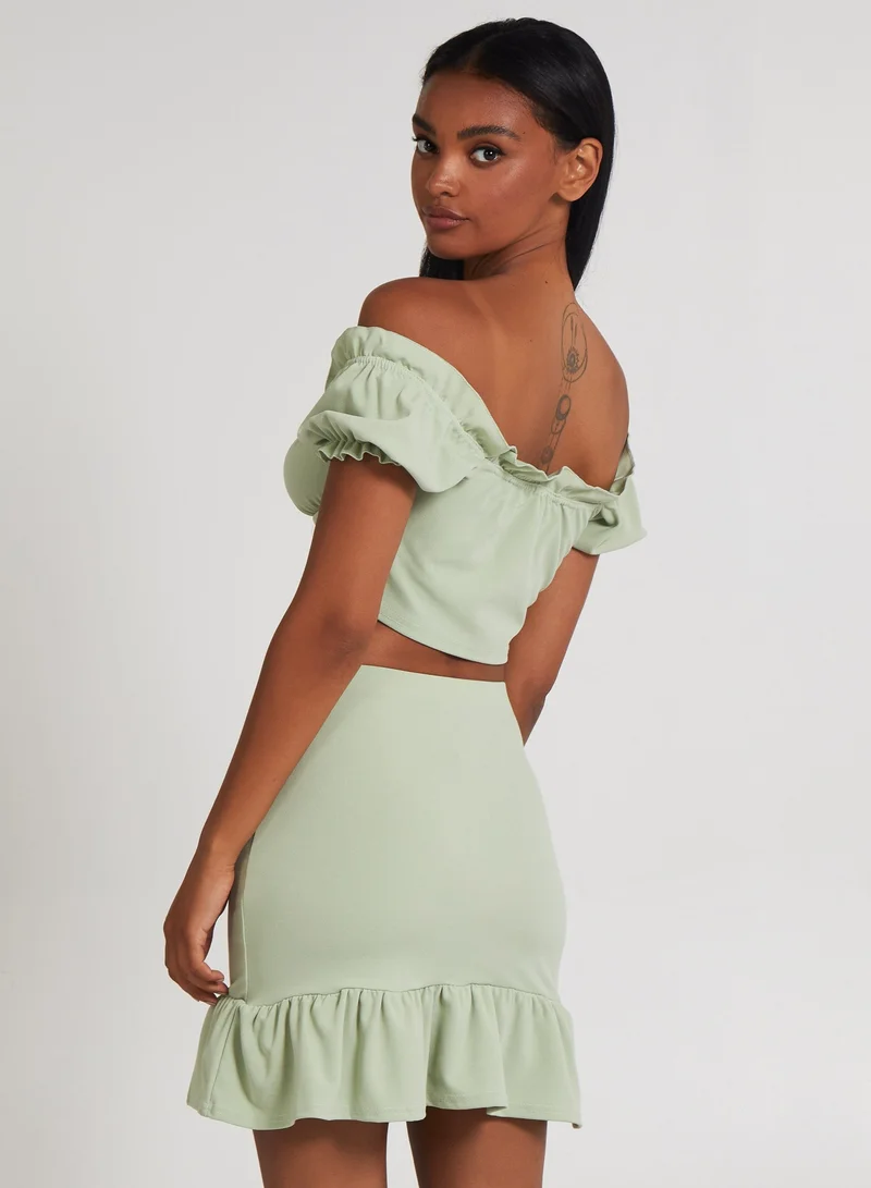 بينك فانيلا بلوزة بحافة مكشكشة بأسلوب حمالة الحليب