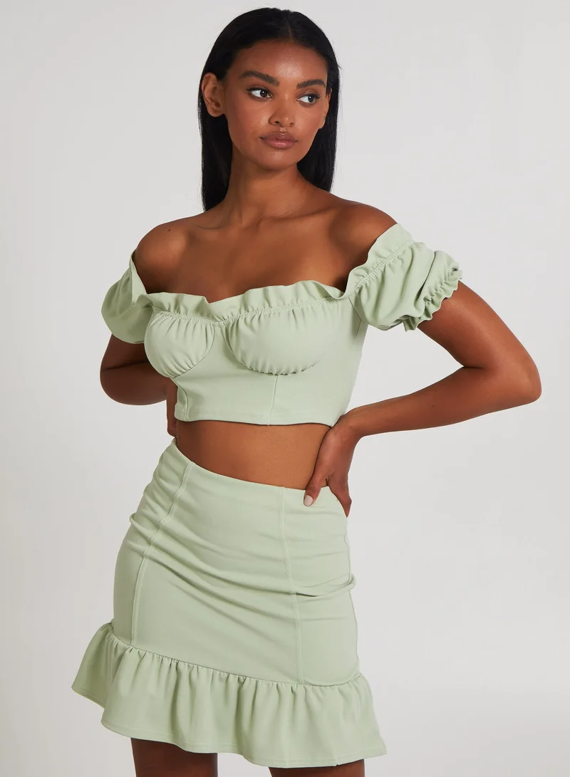 بينك فانيلا بلوزة بحافة مكشكشة بأسلوب حمالة الحليب