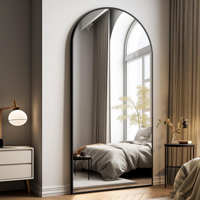 Easly Oversized FullBody Mirror 76 x 34 Arched FullLength Mirror Black Metal Frame Floor Mirror for Bedroom LivingDressing Room Gym  StandWall MountedLeaning