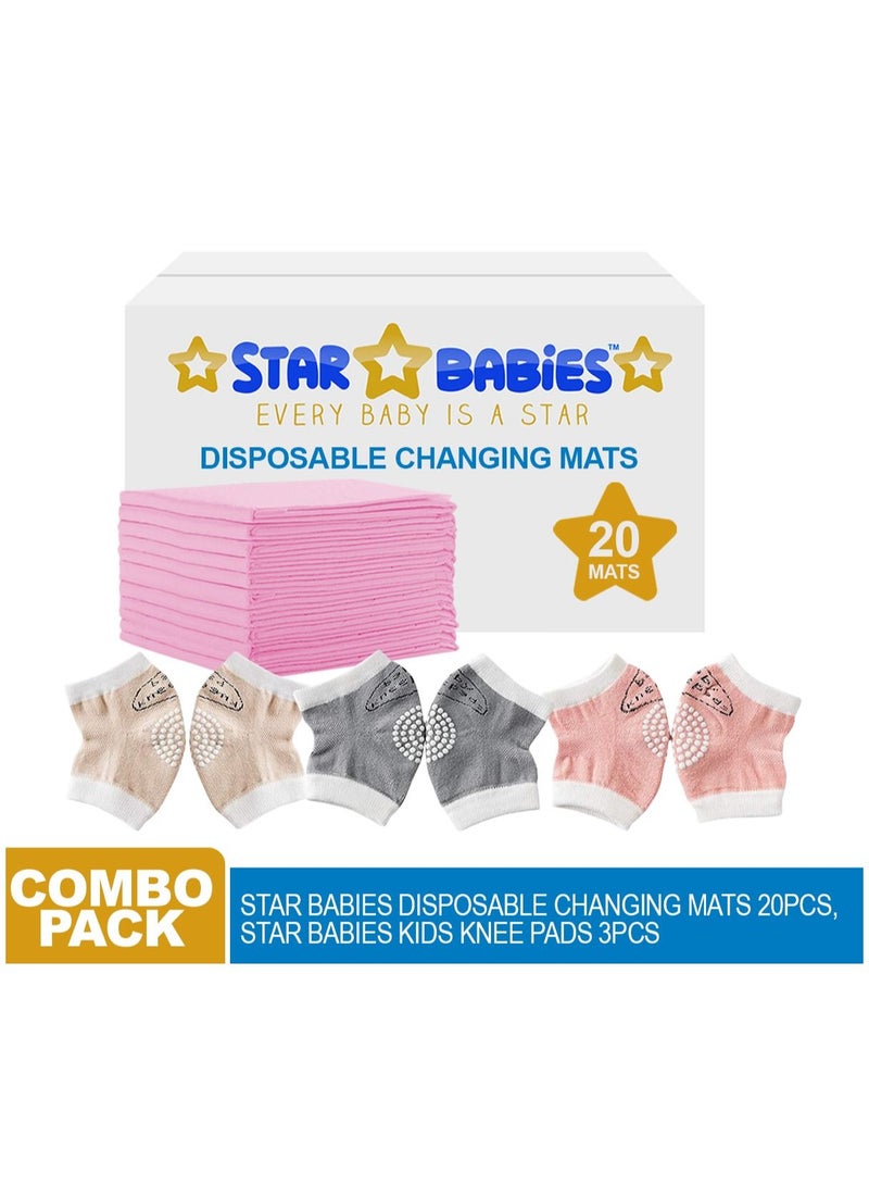 ستار بيبيز كومبو حصيرة تغيير يمكن التخلص منها 12 قطعة مع وسادة ركبة الطفل 3 أزواج - Image 1