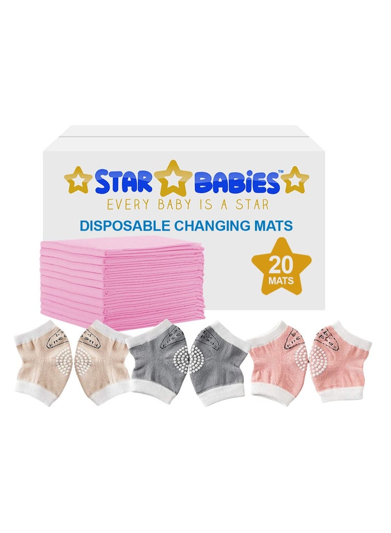 ستار بيبيز كومبو حصيرة تغيير يمكن التخلص منها 12 قطعة مع وسادة ركبة الطفل 3 أزواج - Image 2