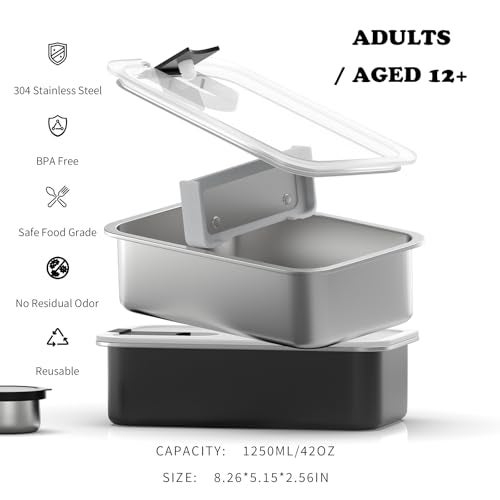 Bakpoco Stainless Steel Bento Lunch Box for Adult, 42oz Leak-Proof Lunch Box Containers, Microwave-Safe, with Adjustable Divider, Convenient Metal Lunchbox for Work, Travel - Image 2
