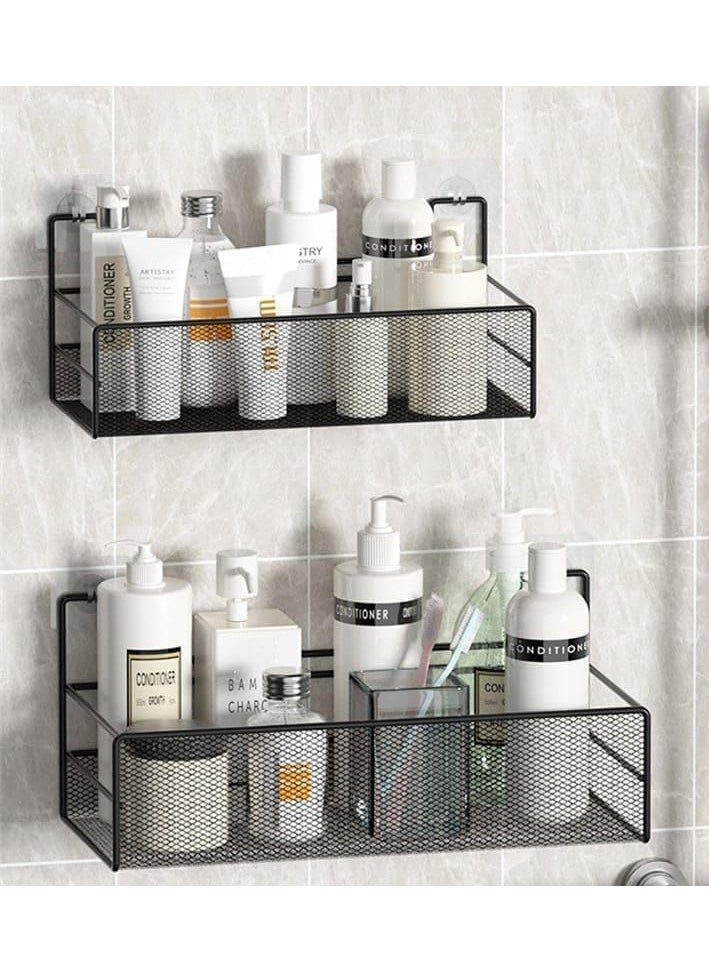 Generic Stainless steel bathroom stand with double hooks for hanging without nails, black color, 36cm*15cm*15cm  - Image 2