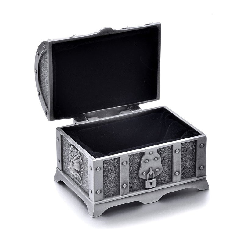 AVESON Rectangle Vintage Metal Treasure Chest Trinket Jewelry Box Gift Box Ring Case for Girls Ladies Women, Small, Tin Color - Image 4