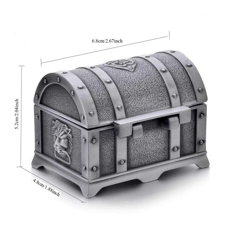 AVESON Rectangle Vintage Metal Treasure Chest Trinket Jewelry Box Gift Box Ring Case for Girls Ladies Women, Small, Tin Color - Image 3