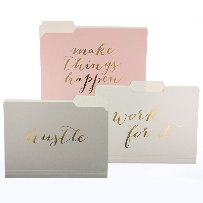 Graphique Designer Make Things Happen File Folders Set of 9 3 Designs Letter Size Organizers Decorative Office Supplies Durable Coated Cardstock Gold Foil Lettering 13Cut Tabs
