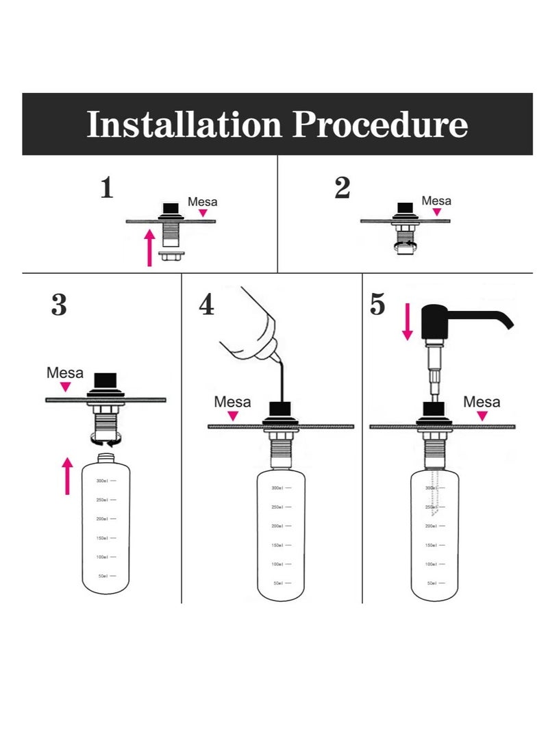 SOLARAE Sink Soap Dispenser Kitchen, Kitchen Built-in Stainless Steel Dispenser for Sink, Refillable Soap Dispenser with 360° Rotation Pump for Kitchen Sink, Great for kitchen and Bathroom (350ml) - Image 2
