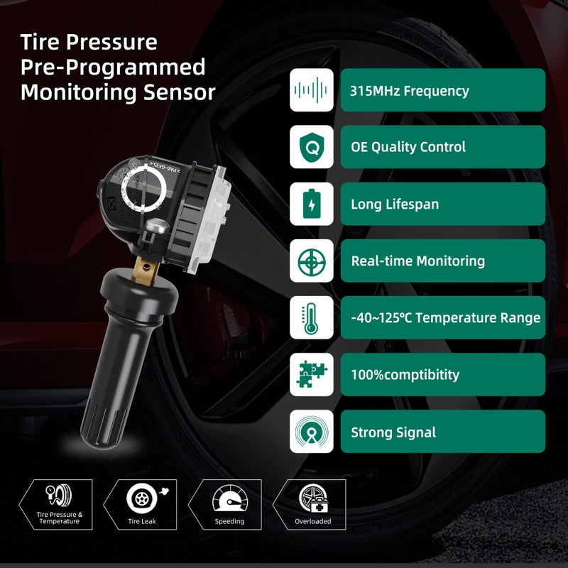 CDWTPS TPMS Sensor Ford,Set of 4 315MHZ Tire Pressure Monitor Sensors Fit for Ford F-150 Bronco Edge Escape Ranger Flex Mustang Explorer Fusion Lincoln MKS MKX Nautilus Navigator Replaces# F2GZ1A189A - Image 3