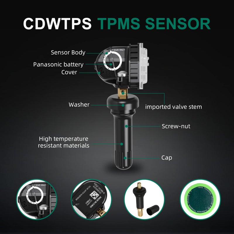 CDWTPS TPMS Sensor Ford,Set of 4 315MHZ Tire Pressure Monitor Sensors Fit for Ford F-150 Bronco Edge Escape Ranger Flex Mustang Explorer Fusion Lincoln MKS MKX Nautilus Navigator Replaces# F2GZ1A189A - Image 4