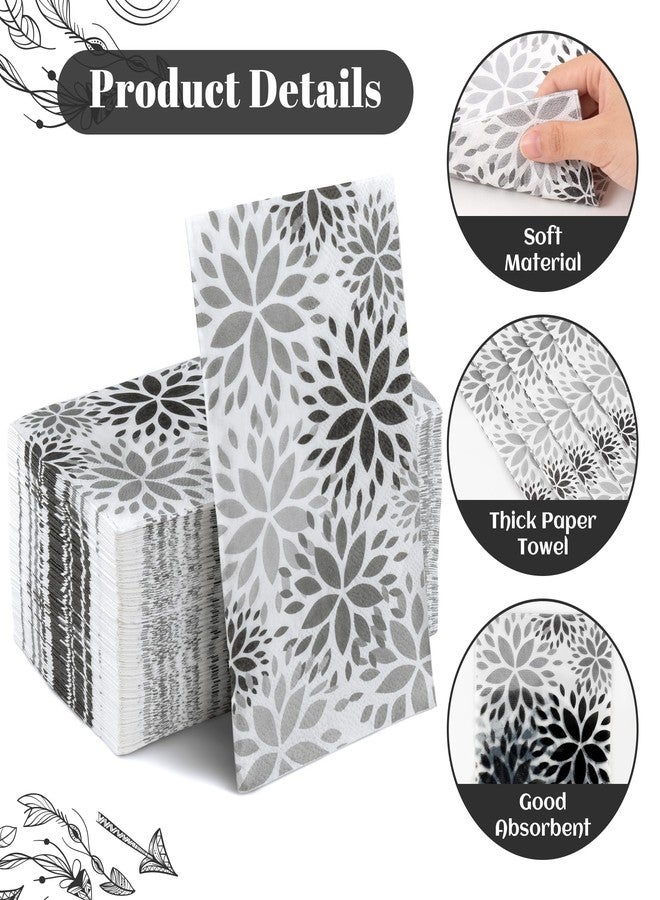 GROBRO7 100 Pcs Black & Gray Dahlia Pattern Disposable Napkins Spring Summer Dinner Guest Towels 3 Ply Bathroom Hotel Hand Tissue Paper for Picnic Holiday Birthday Anniversary Party Table Supplies - Image 3