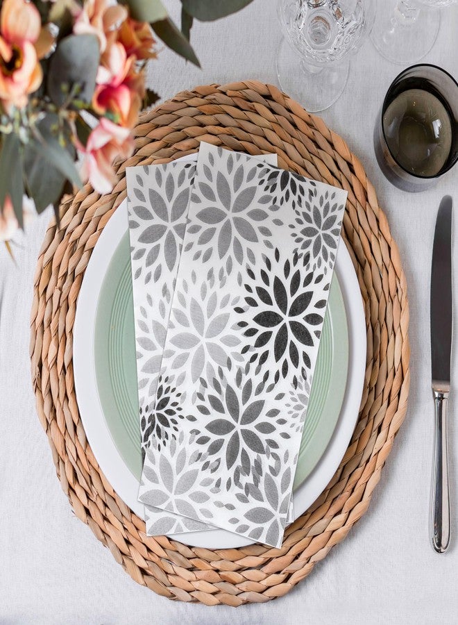 GROBRO7 100 Pcs Black & Gray Dahlia Pattern Disposable Napkins Spring Summer Dinner Guest Towels 3 Ply Bathroom Hotel Hand Tissue Paper for Picnic Holiday Birthday Anniversary Party Table Supplies - Image 4