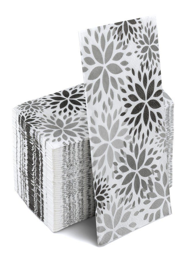 GROBRO7 100 Pcs Black & Gray Dahlia Pattern Disposable Napkins Spring Summer Dinner Guest Towels 3 Ply Bathroom Hotel Hand Tissue Paper for Picnic Holiday Birthday Anniversary Party Table Supplies - Image 1