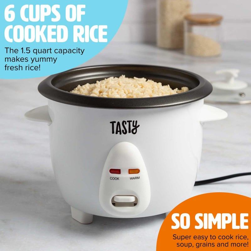 Tasty Mini Rice Cooker with Removable Nonstick Bowl and Auto Keep Warm Function, Great For Soups, Stews, Grains and Oats, 6 Cups Cooked (3 Cups Uncooked), 1.5-Quart, White - Image 2