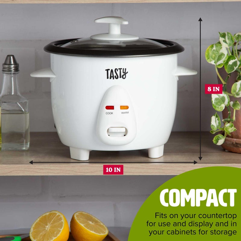 Tasty Mini Rice Cooker with Removable Nonstick Bowl and Auto Keep Warm Function, Great For Soups, Stews, Grains and Oats, 6 Cups Cooked (3 Cups Uncooked), 1.5-Quart, White - Image 3