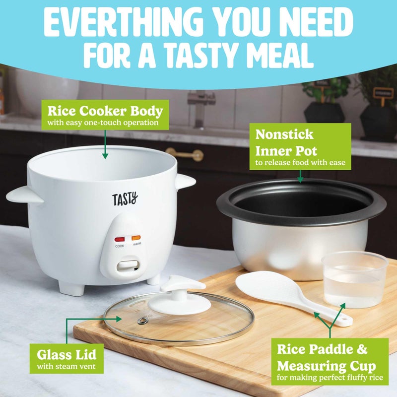 Tasty Mini Rice Cooker with Removable Nonstick Bowl and Auto Keep Warm Function, Great For Soups, Stews, Grains and Oats, 6 Cups Cooked (3 Cups Uncooked), 1.5-Quart, White - Image 5