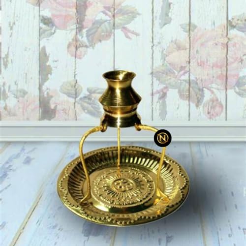 Navyaksh Tripai Shivling Lota Stand with Plate for Shivling Puja, Milk & Water Jalabhisek, Brass, Gold - Image 1