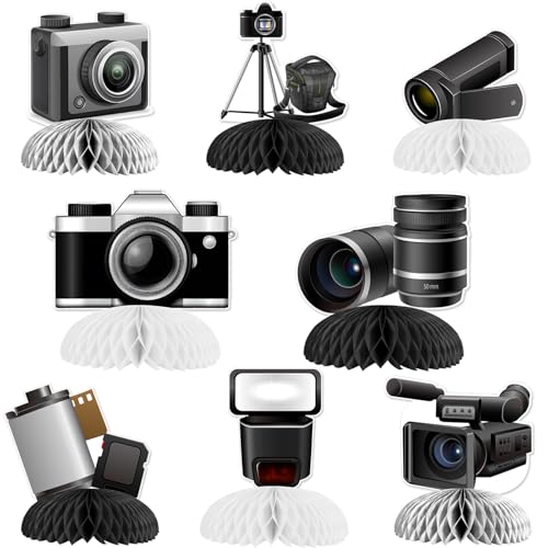 SHADOAMP Photographer Party Decorations 8pcs Photography Theme Honeycomb Centerpiece Movie Night Theme Party Table Decorations for Photography Enthusiast Theme Birthday Party Supplies - Image 1