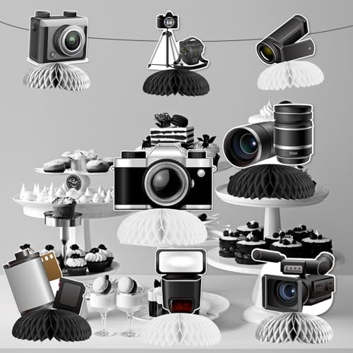 SHADOAMP Photographer Party Decorations 8pcs Photography Theme Honeycomb Centerpiece Movie Night Theme Party Table Decorations for Photography Enthusiast Theme Birthday Party Supplies - Image 5