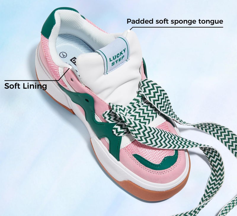 LUCKY STEP Womenâ€™s Platform Fashion Sneakers Lace up Casual Faux Leather Comfortable Thick Sole Tennis Walking Shoes (Pink/Green,10 B(M) US) - Image 5