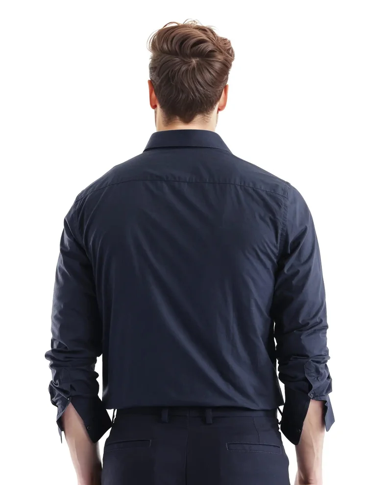 Rare Rabbit Men's Embroidered Logo Plain Poplin Shirt
