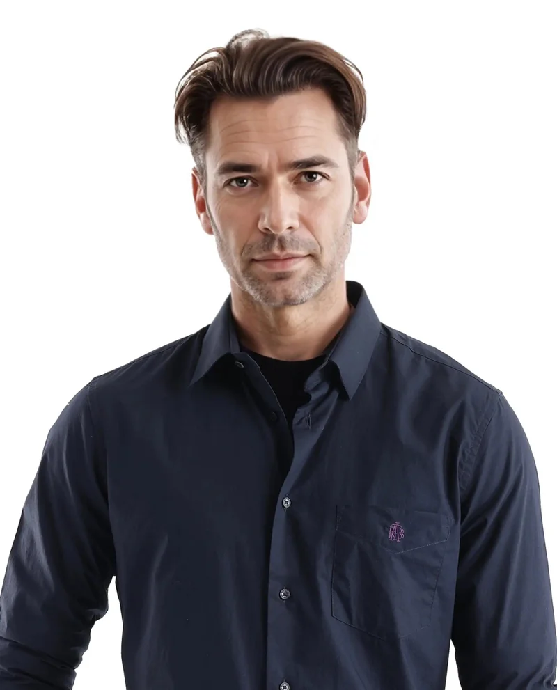 Rare Rabbit Men's Embroidered Logo Plain Poplin Shirt