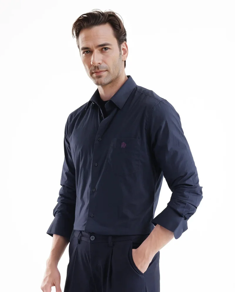 Rare Rabbit Men's Embroidered Logo Plain Poplin Shirt