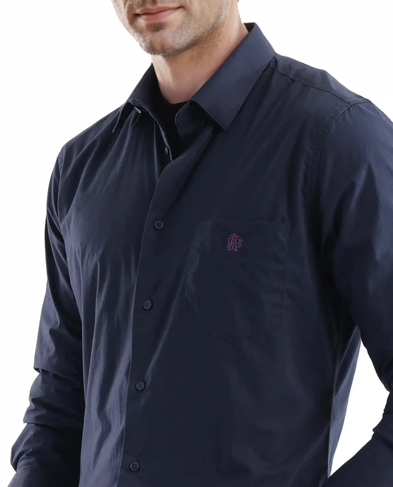 Rare Rabbit Men's Embroidered Logo Plain Poplin Shirt