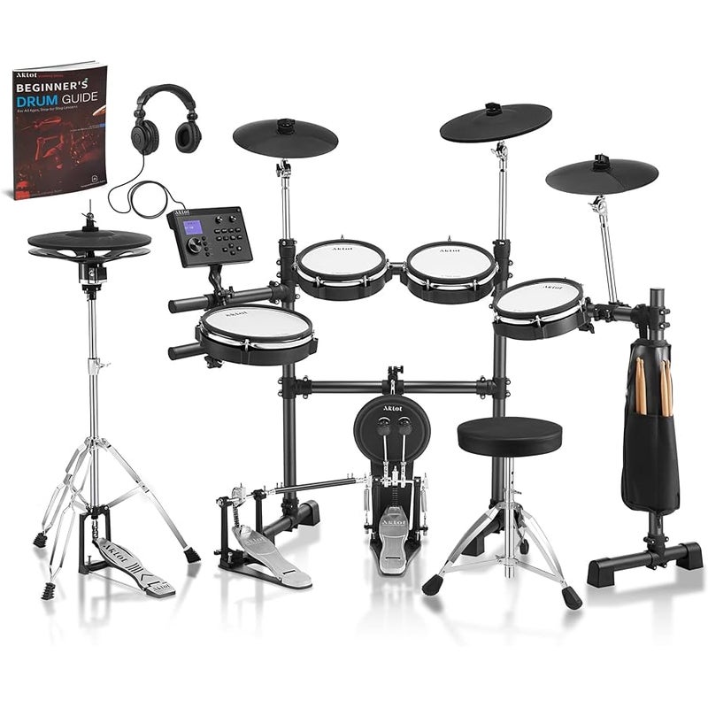 AKLOT Expanded-Size Electric Drum Set: Independent Double Pedal Bass Drum and 10’’ Dual-Zone Snare, Two-Piece Standalone Hi-Hat, 12’’ Triple-Zone Ride Cymbal, 460 Sounds, USB MIDI (B-CORE541D) - Image 1