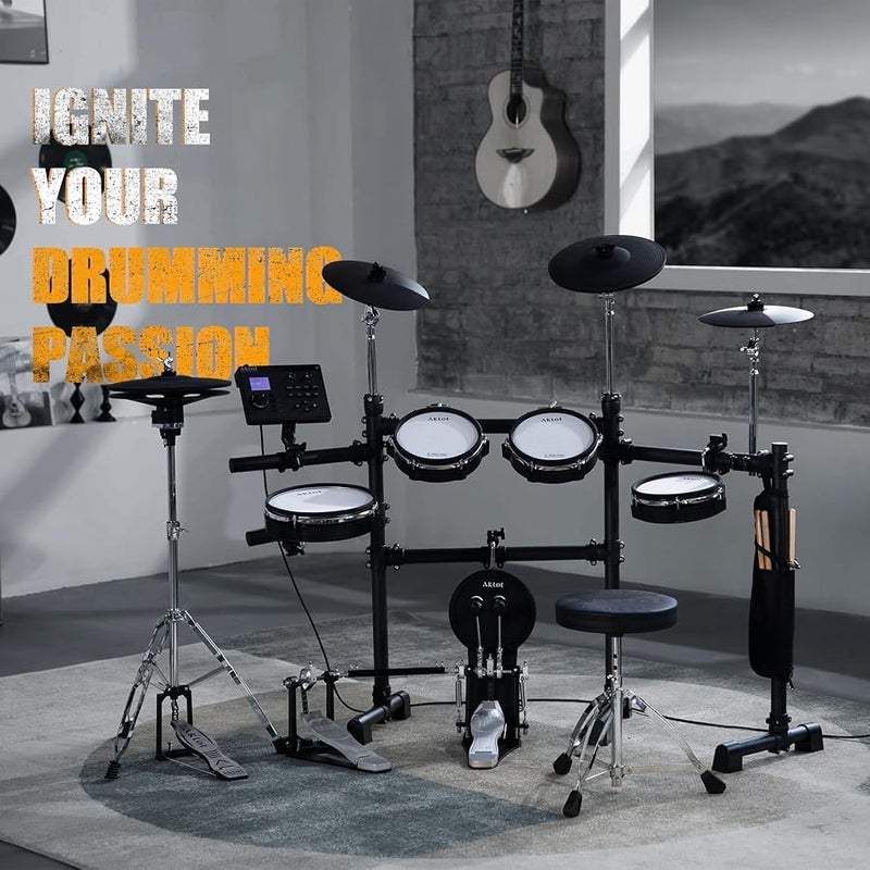 AKLOT Expanded-Size Electric Drum Set: Independent Double Pedal Bass Drum and 10’’ Dual-Zone Snare, Two-Piece Standalone Hi-Hat, 12’’ Triple-Zone Ride Cymbal, 460 Sounds, USB MIDI (B-CORE541D) - Image 2