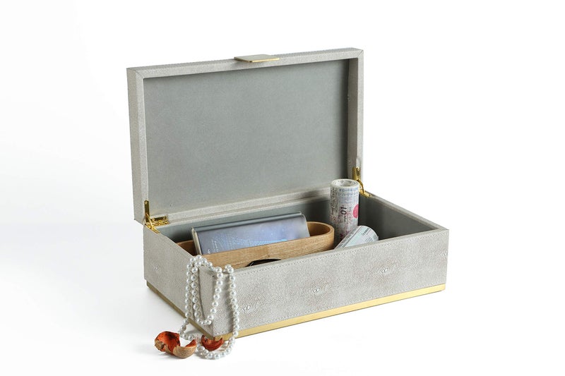 WV Ivory Shagreen Large Decorative Box PU Leather Rectangular Storage Box for Shel Closet Storage Dresser Jewelry Box Men's &Women's Accessories Organizer (ivory, 14x8.3 inch) - Image 4