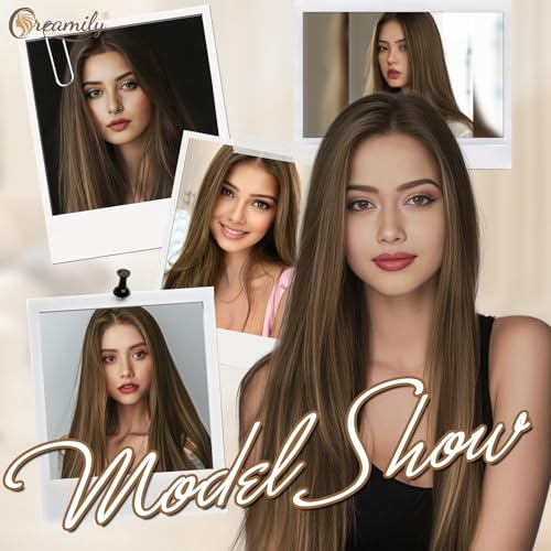 Creamily Long Full Head Hair Wig for Women, Brunette Synthetic Hair Week for Woman,Straight Korean Ladies Wigs Natural Full Head for Daily Party (Brown,23 Inch) - Image 5
