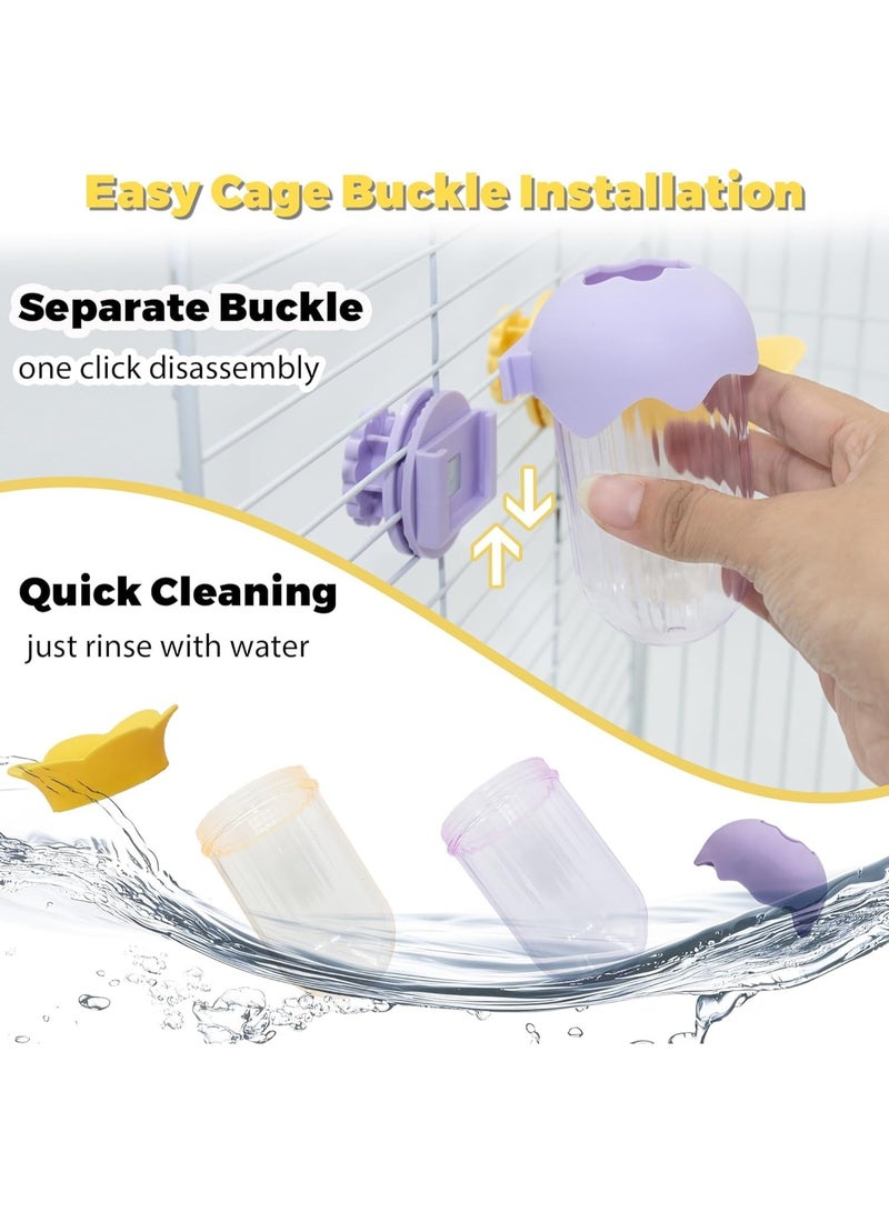 Luckam Bird Cage Vegetable Feeder, No-Spill Hanging Veggie Holder with Water Reservoir, Fresh Greens Keeper for Parrots & Parakeets, Quick-Clean Clip-On Millet Feeder (2-Pack, Yellow/Purple) - Image 4