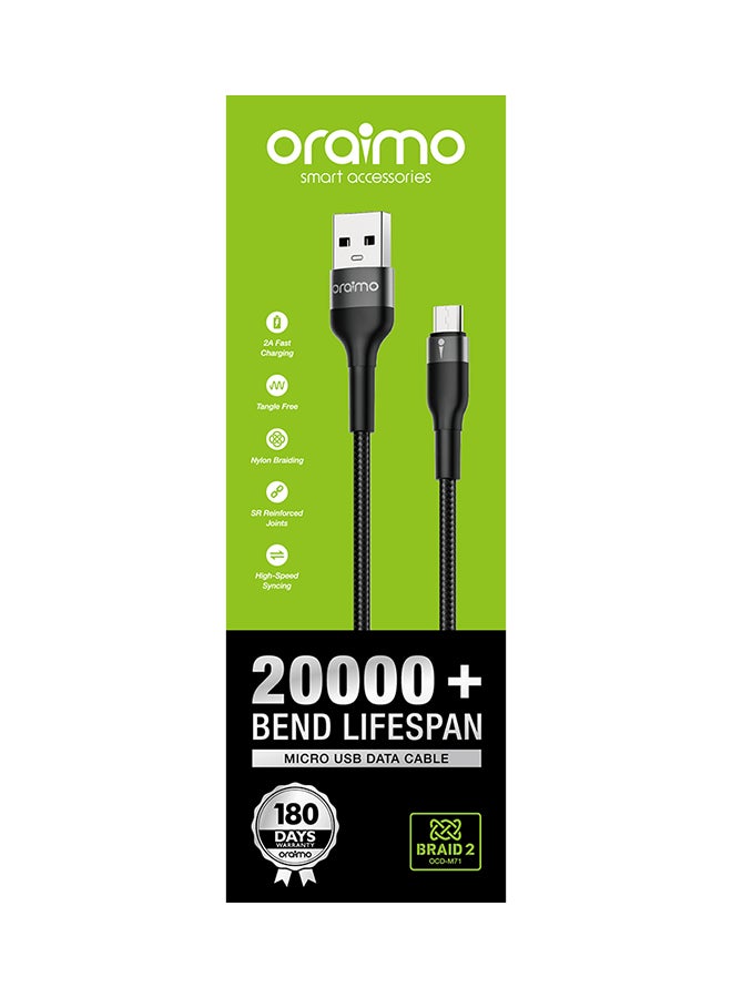 أورايمو كابل مضفر 2 للشحن ونقل البيانات بمنفذ مايكرو USB أسود - Image 2