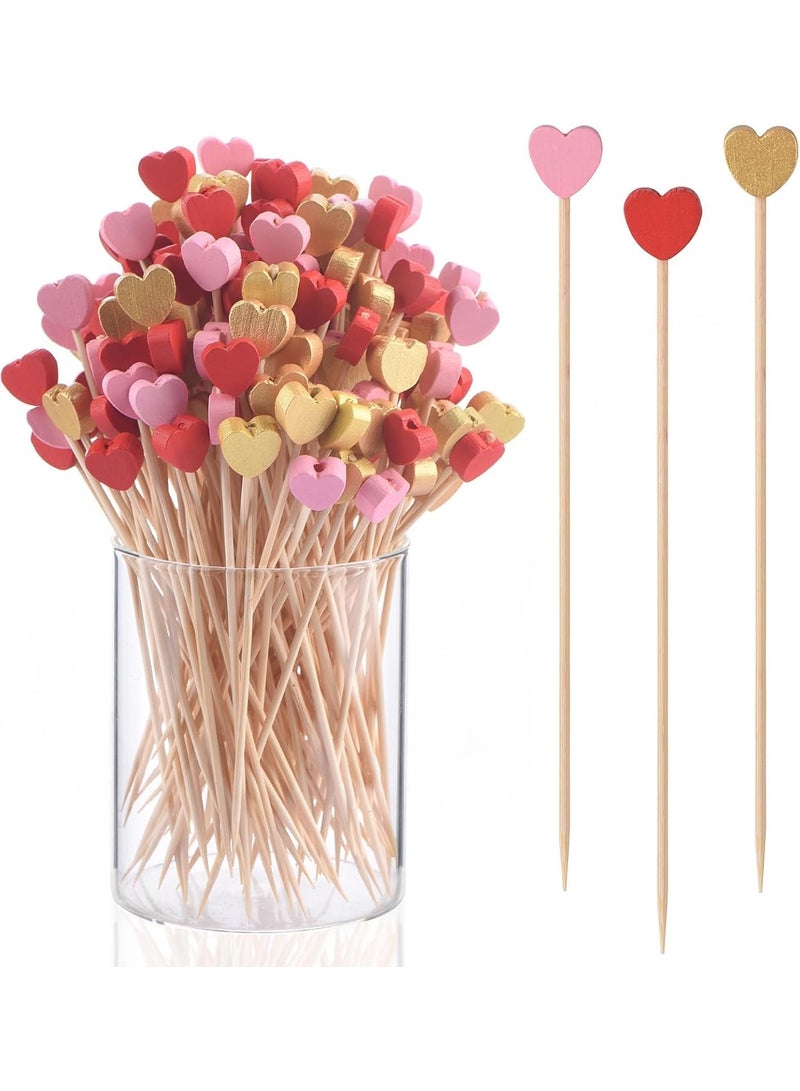 100 Pieces of Heart Shaped Bamboo Cocktail Labels, 4.7-Inch Heart Shaped Toothpicks, Suitable for Appetizers, Natural Bamboo Food Labels, Suitable for Valentine's Day Wedding Birthday Party Decoration - Image 1