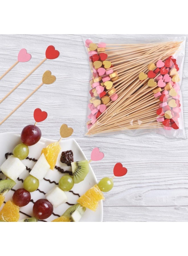 100 Pieces of Heart Shaped Bamboo Cocktail Labels, 4.7-Inch Heart Shaped Toothpicks, Suitable for Appetizers, Natural Bamboo Food Labels, Suitable for Valentine's Day Wedding Birthday Party Decoration - Image 5