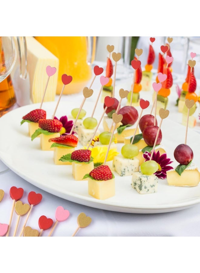 100 Pieces of Heart Shaped Bamboo Cocktail Labels, 4.7-Inch Heart Shaped Toothpicks, Suitable for Appetizers, Natural Bamboo Food Labels, Suitable for Valentine's Day Wedding Birthday Party Decoration - Image 4