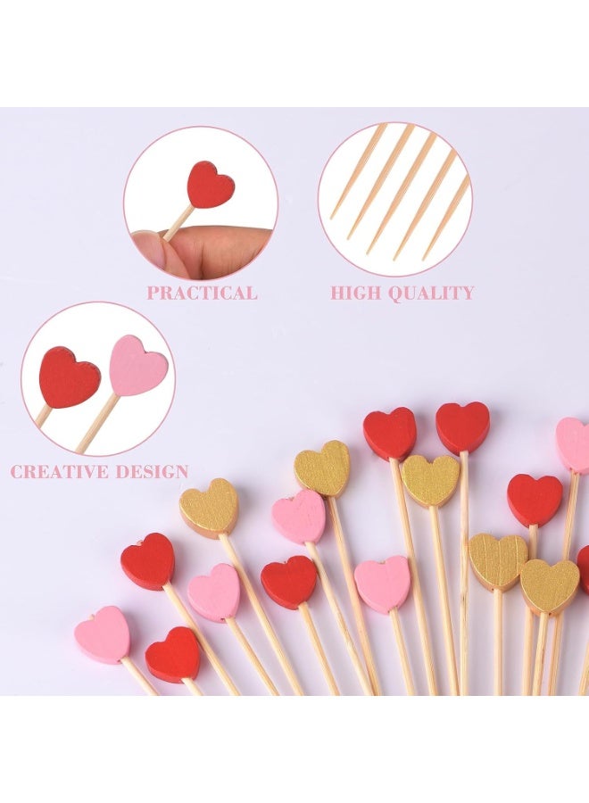 100 Pieces of Heart Shaped Bamboo Cocktail Labels, 4.7-Inch Heart Shaped Toothpicks, Suitable for Appetizers, Natural Bamboo Food Labels, Suitable for Valentine's Day Wedding Birthday Party Decoration - Image 3