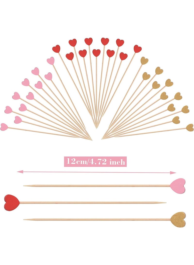 100 Pieces of Heart Shaped Bamboo Cocktail Labels, 4.7-Inch Heart Shaped Toothpicks, Suitable for Appetizers, Natural Bamboo Food Labels, Suitable for Valentine's Day Wedding Birthday Party Decoration - Image 2